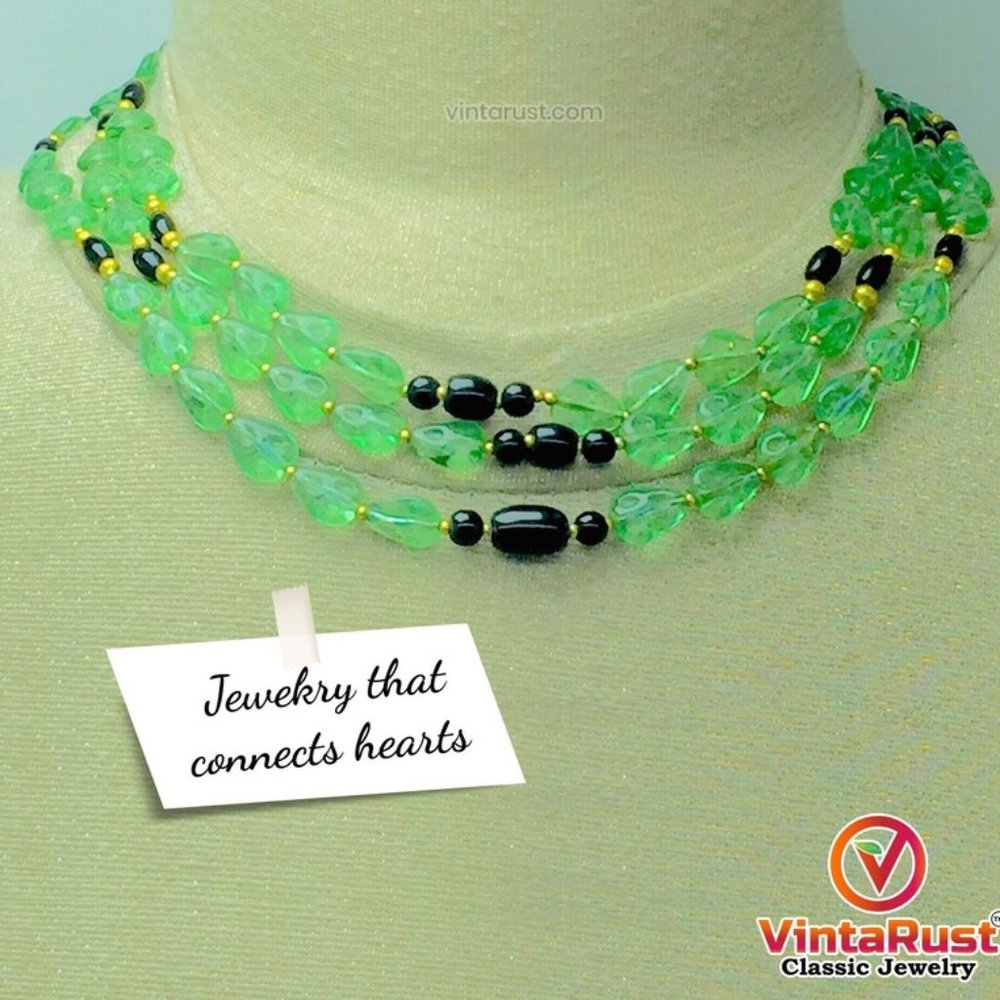 Handmade Green Glass Beaded Necklace: Tribal Hippie Jewelry